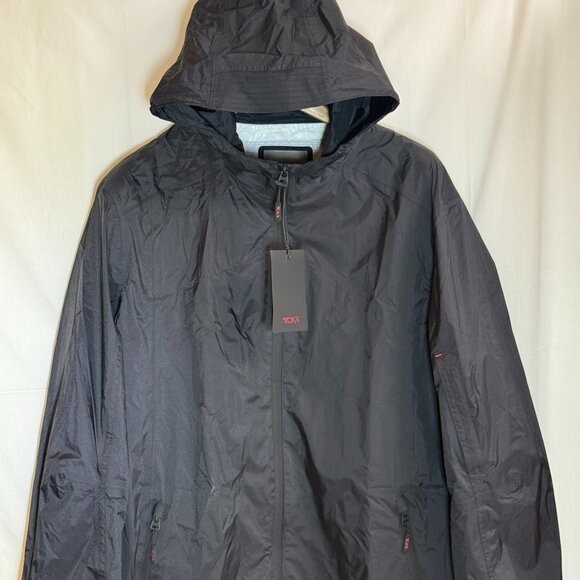 NWT Tumi Pax Men's Water Resistant Stretch Hooded Rain Jacket -Black -XXL Ret245 - Picture 1 of 8
